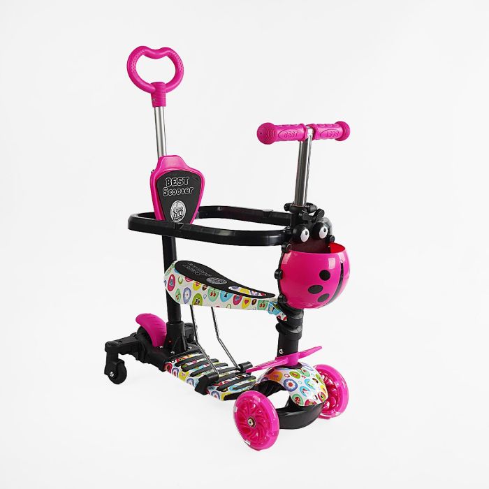 Самокат 5в1 LS-81800 (1) Best Scooter, з ДОП. КОЛІСАМИ, захисний бампер, PU колеса зі світлом, в коробці 
