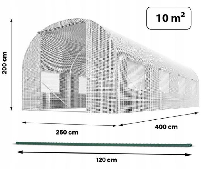 Теплица PLONOS (профиль 25 мм, 1 вход) 4х2,5х2 м 10 м² Белый